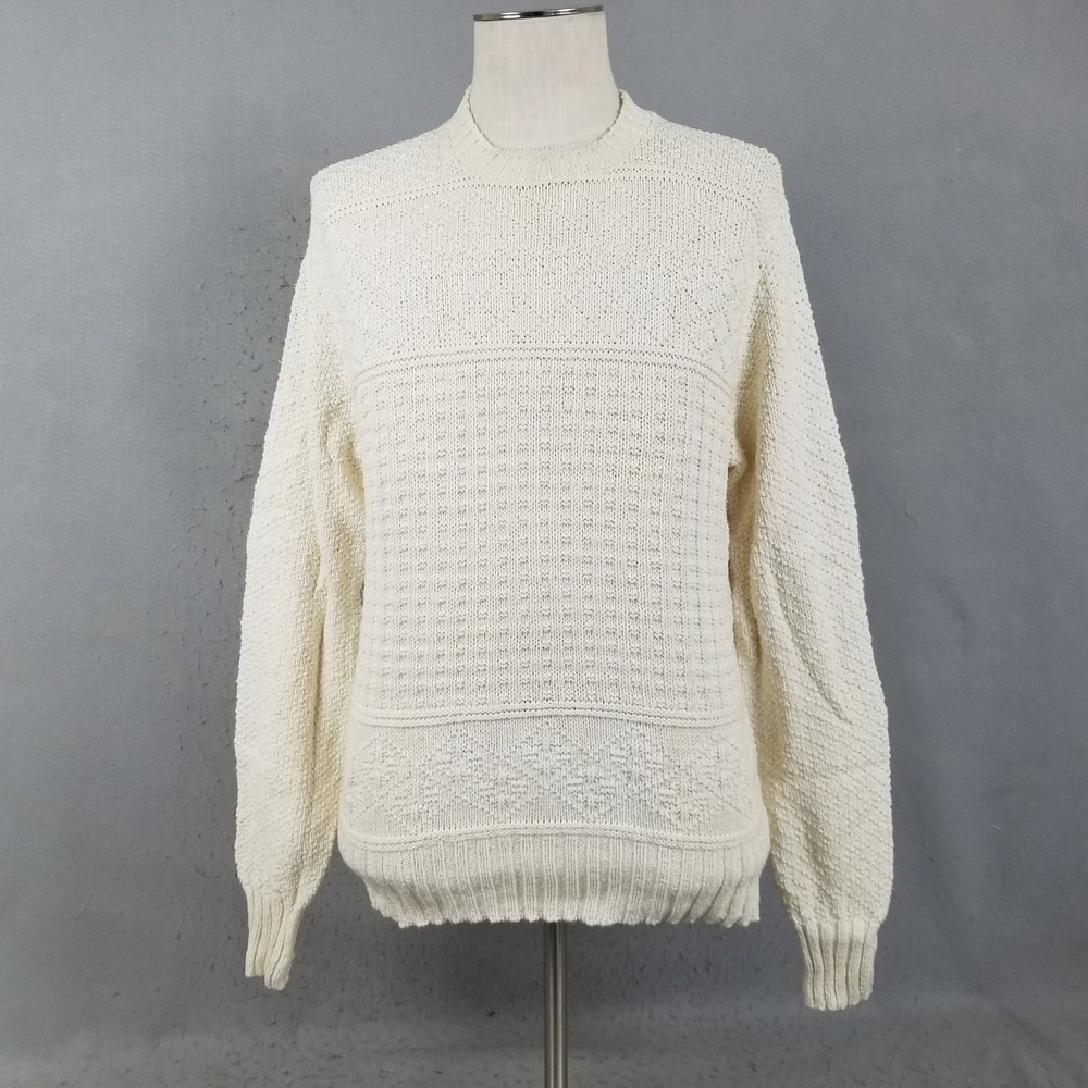 Gap sweater men's large white cable knit cotton crew neck long sleeve